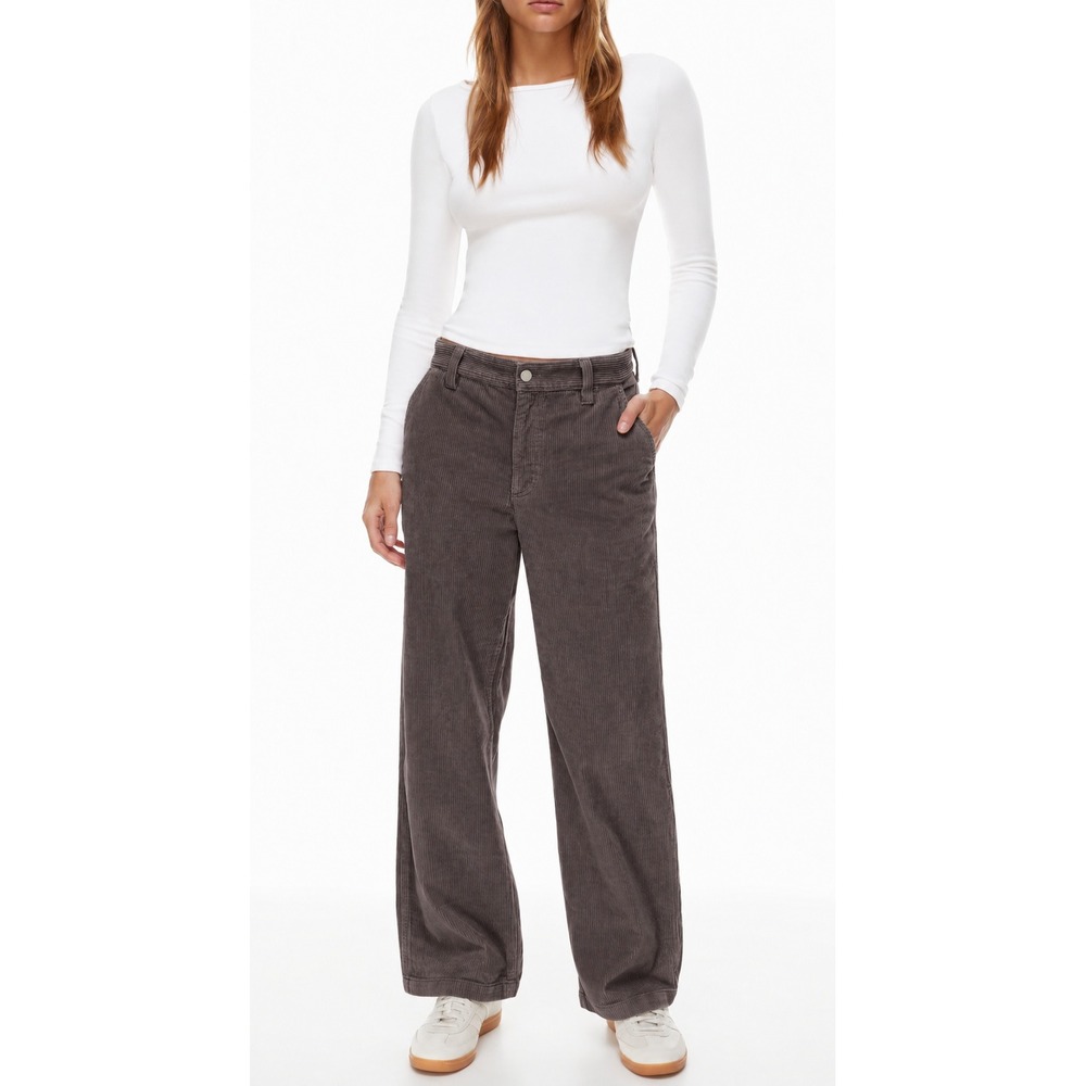 TNA Aritzia Charcoal Grey Corduroy Wide Leg High Rise Pants Size 4
